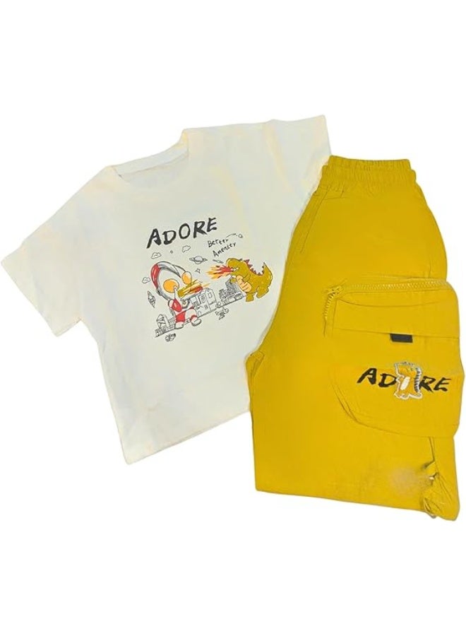 MINIIMODZ MINII MODZ Adore Boys Casual Dress Set – Shirt & Pant Set with Dinosaur Cartoon Print - Image 1